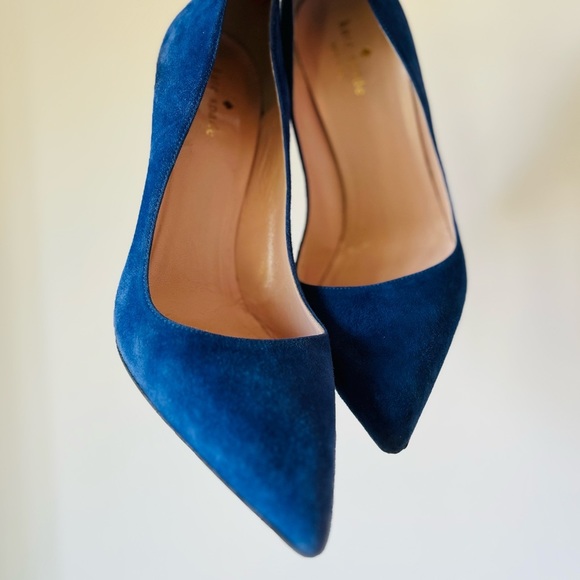 SOLD Kate SPADE Blue Suede Italian Leather Stiletto Point Toe Pump Heels 8.5M - Picture 2 of 14